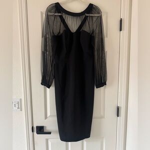 Maggy London Black Dress with Sheer Sleeves